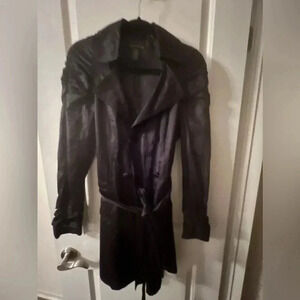 Inc International Concepts Black Metallic Belted Jacket Trench Coat Size Medium